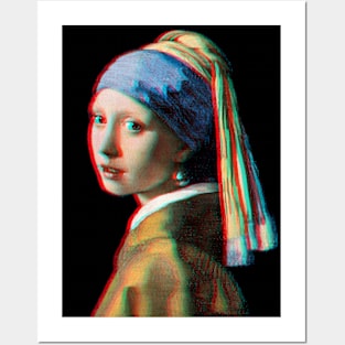Girl with a Pearl Earring 3D Colorful Effect Posters and Art